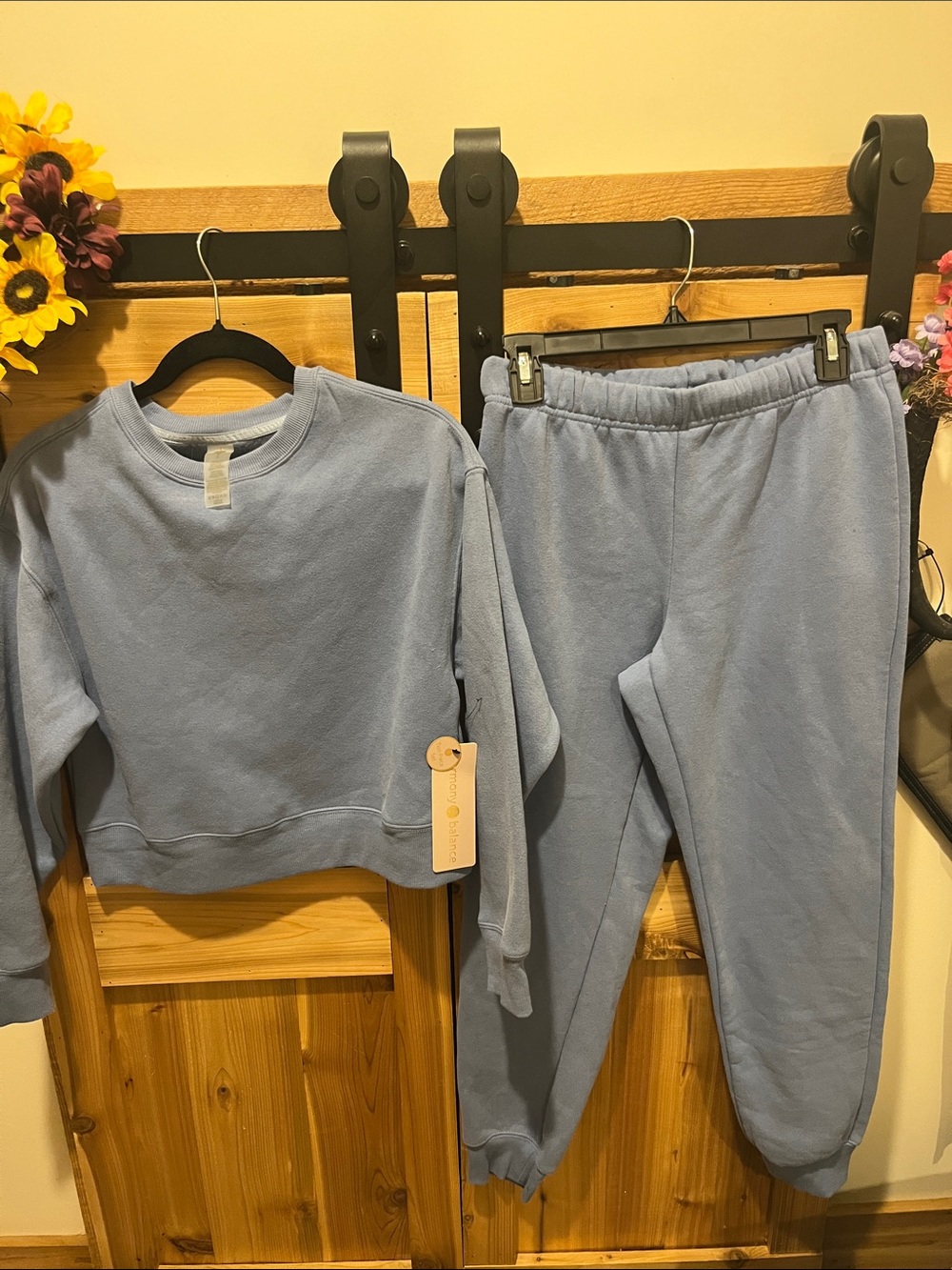 Harmony Mom Cropped Light Blue Sweatshirt & Joggers Set